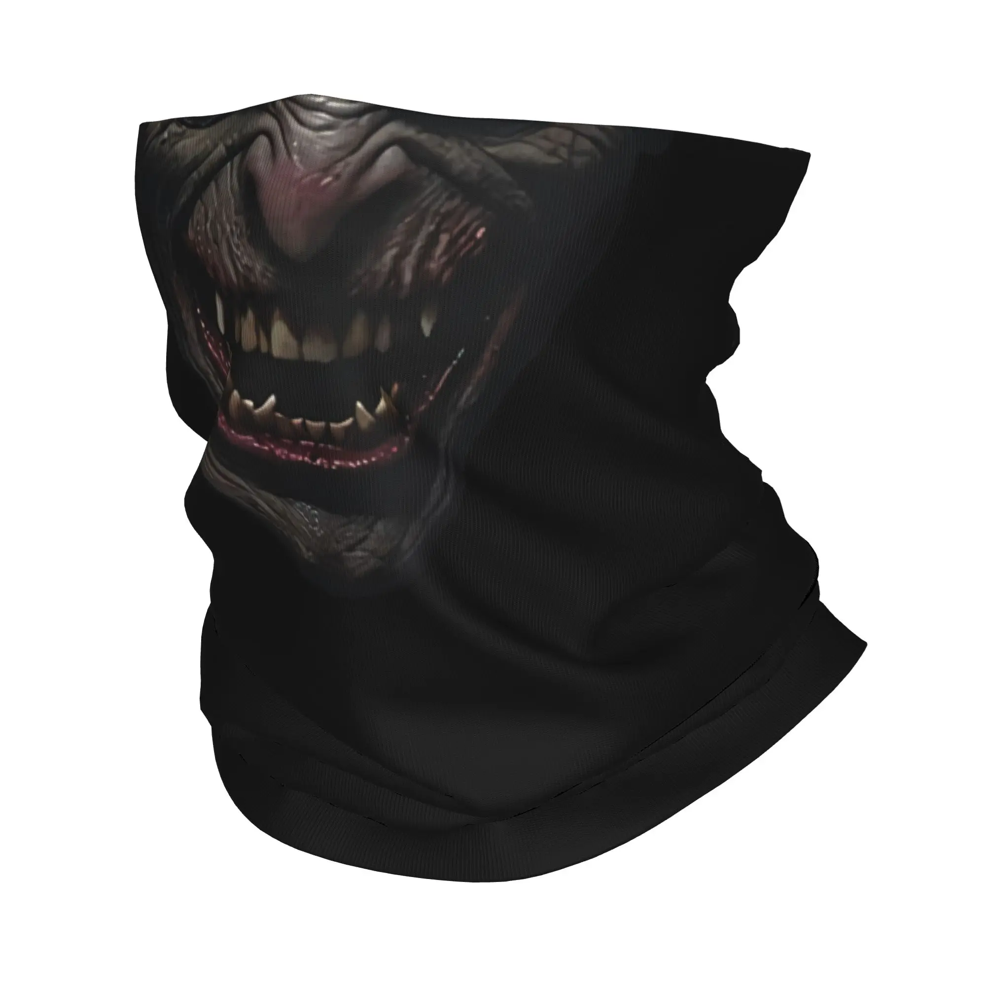 Gargoyle Face With Yellow Eyes And Sharp Teeth Bandana Neck Gaiter Windproof Face Scarf Cover Women Men  Headband Tube Balaclava