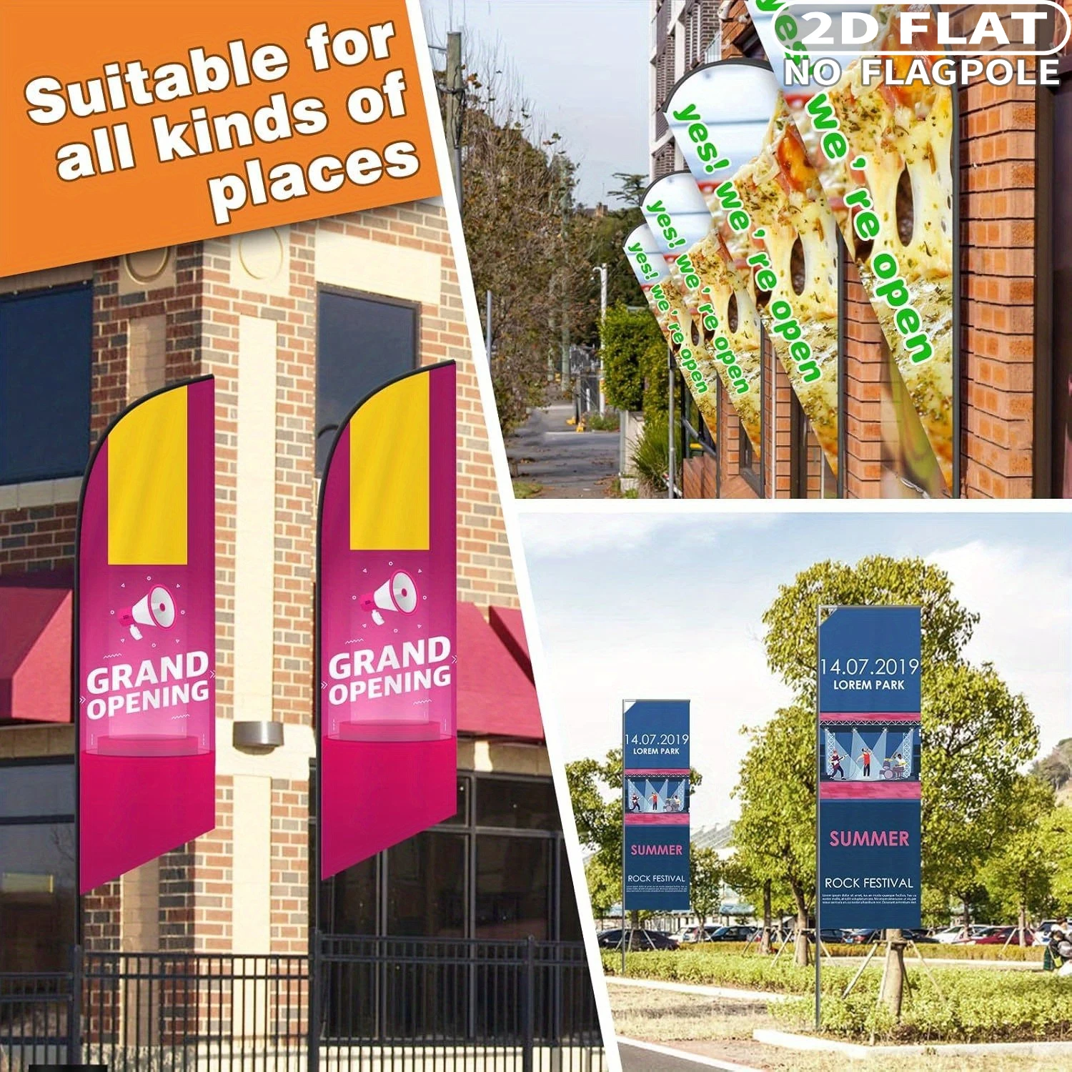 2D FLAT 1pc Custom Single-Sided/ Double-Sided Feather Flags for Outdoor - Personalized Logo & Text, Vibrant Colors