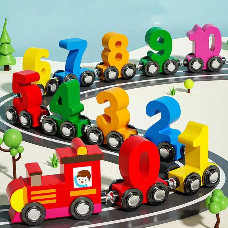 Set di treni per bambini Puzzle di treni digitali magnetici Set di treni in legno per treni numerici per bambini Attività di apprendimento educativa