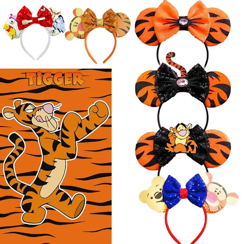 Anime Winnie Pooh y Tigger Mickey Mouse oreja diadema arco lentejuelas diademas fiesta Cosplay accesorios para el cabello regalo para adulto/niño