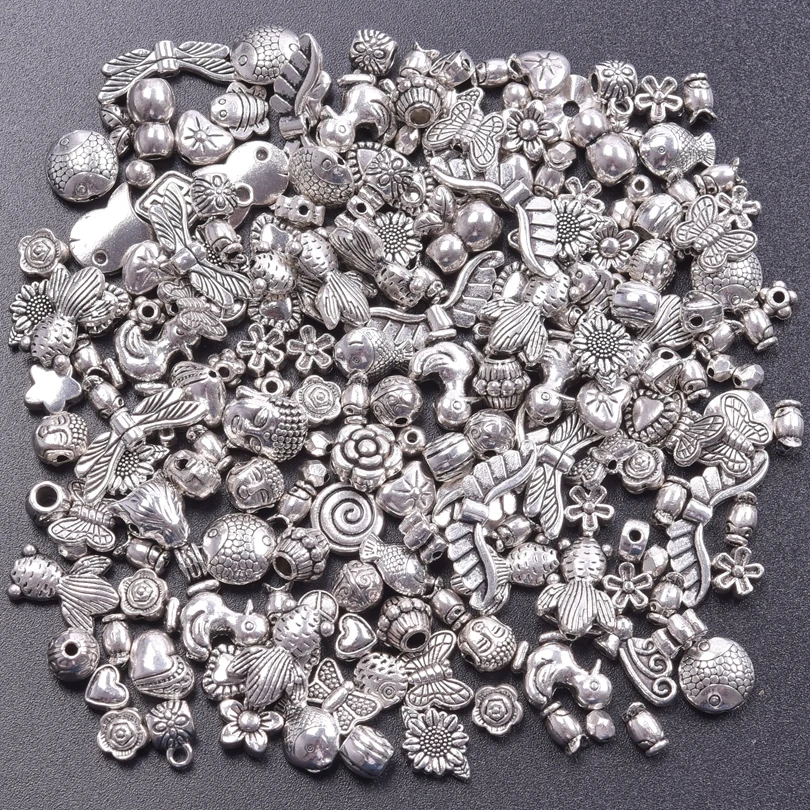 Multistyle Vintage Silver Color Loose Beads For Jewelry Making Supplies Animal Flower Butterfly Charms Bead DIY Bracelets Kralen