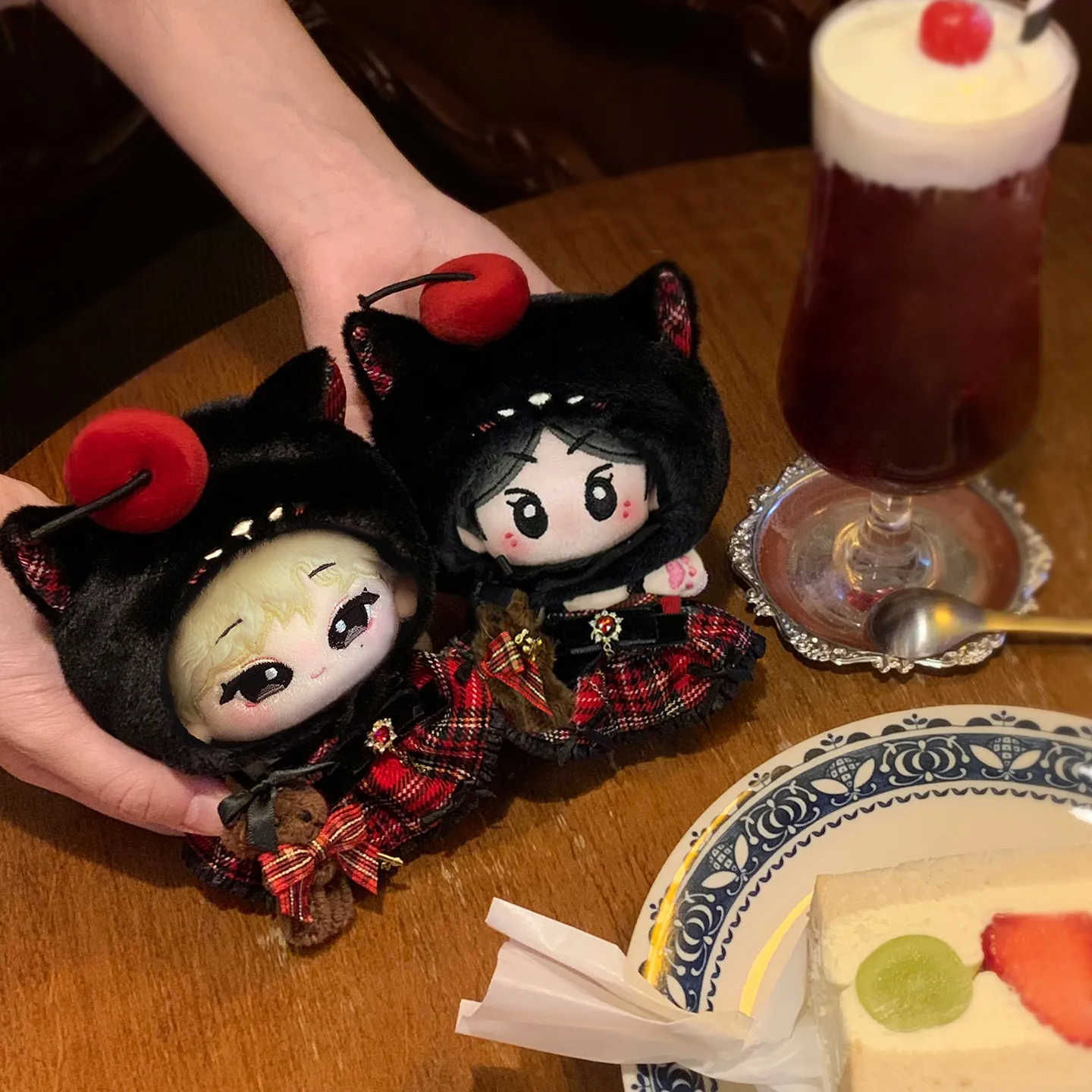 10cm roupas de boneca orelha de gato hairpin vestido vermelho chapelaria saias doces roupas terno pelúcia plushies boneca acessórios anime brinquedo criança