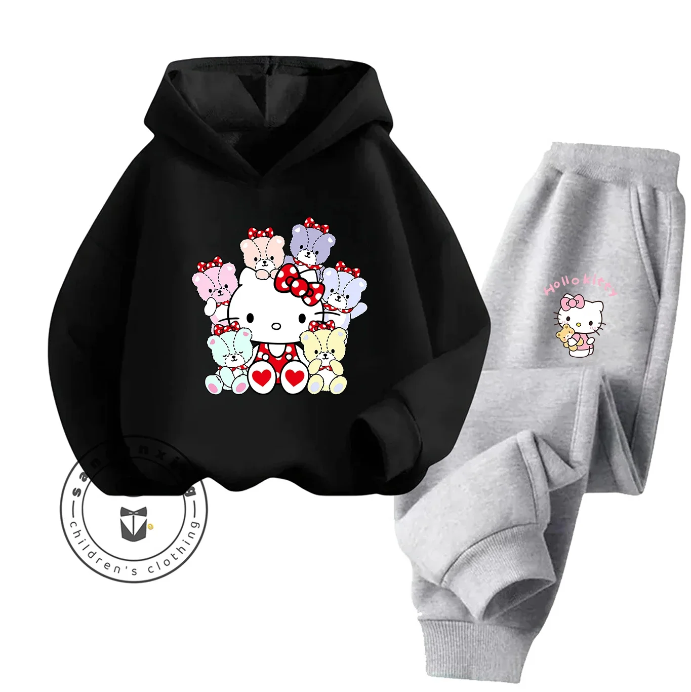 2025 مرحبا كيتي الكرتون المطبوعة هوديي مجموعة أزياء الساخن بيع للأطفال المراهقين بنين بنات عارضة الخريف الشتاء