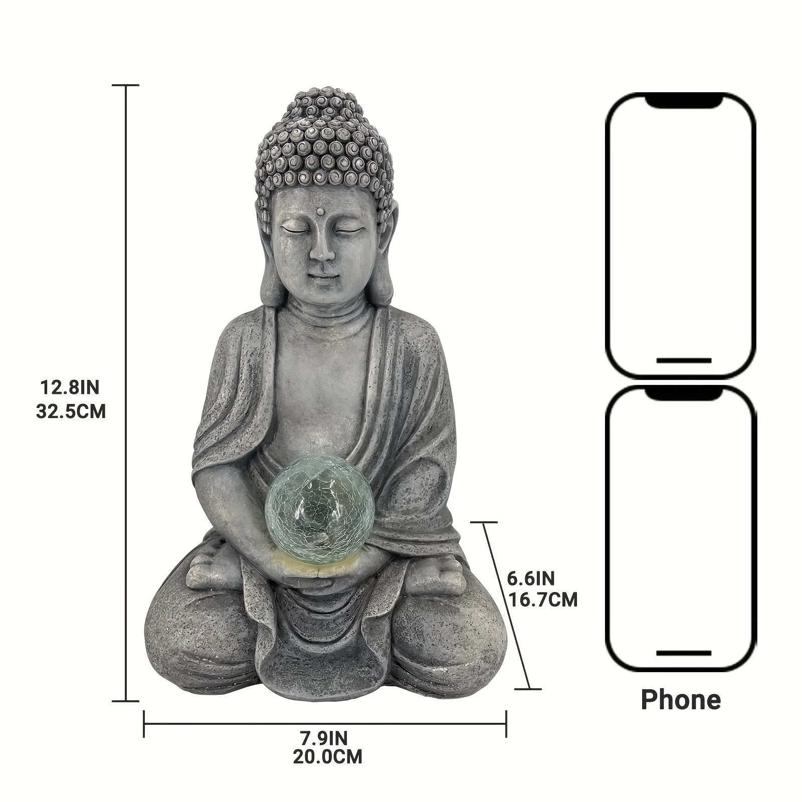 Solar-Powered Buddha Statue With Led Light - 12.8