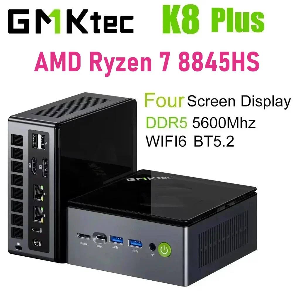 GMKtec K8 Plus AMD Ryzen 7 8845HS Mini PC WIFI6 BT5.2 Windows 11 DDR5 5600Mhz PCIe4.0 Nvme SSD Mini PC Gamer Four Screen Display