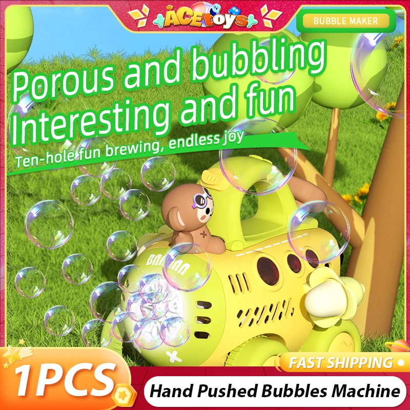 มือผลักดันอัตโนมัติเครื่องเป่าฟองสบู่น่ารักแบบพกพาพร้อมแสงกันลื่นไฟฟ้าสัตว์ฟองของเล่น