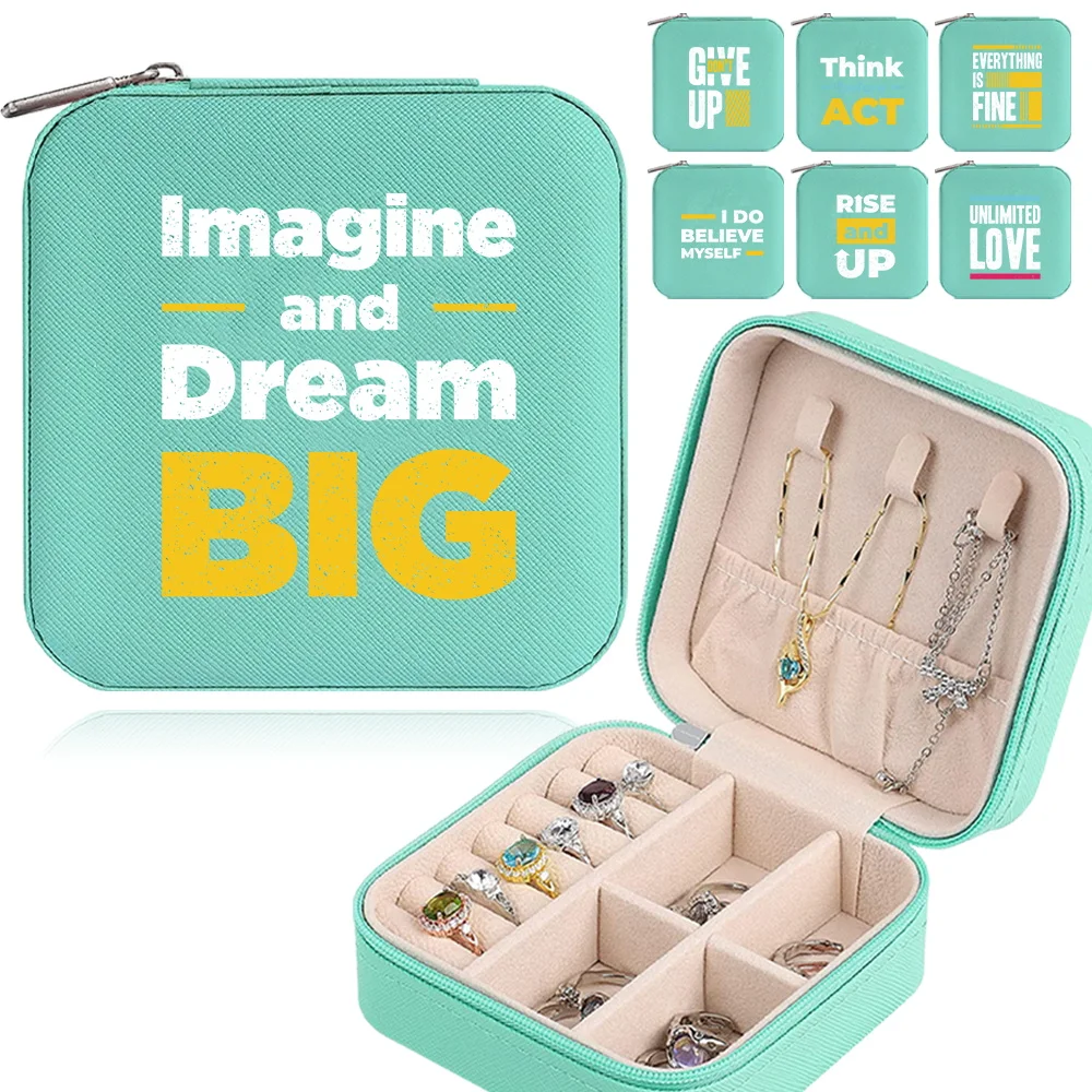 

Jewelry Box Fashion Women Portable Travel Necklace Ring Earrings Ornaments Display Cases Organizer Phrase Printing Series