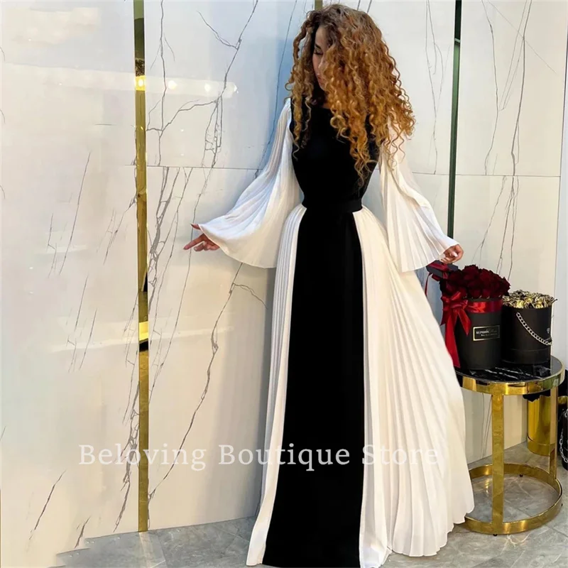 Luxury Beach Formal Evening Dresses Pleated Flare Sleeves Solid O-Neck Prom Dress Dubai Bridesmaid Occasional Party Gowns Robes