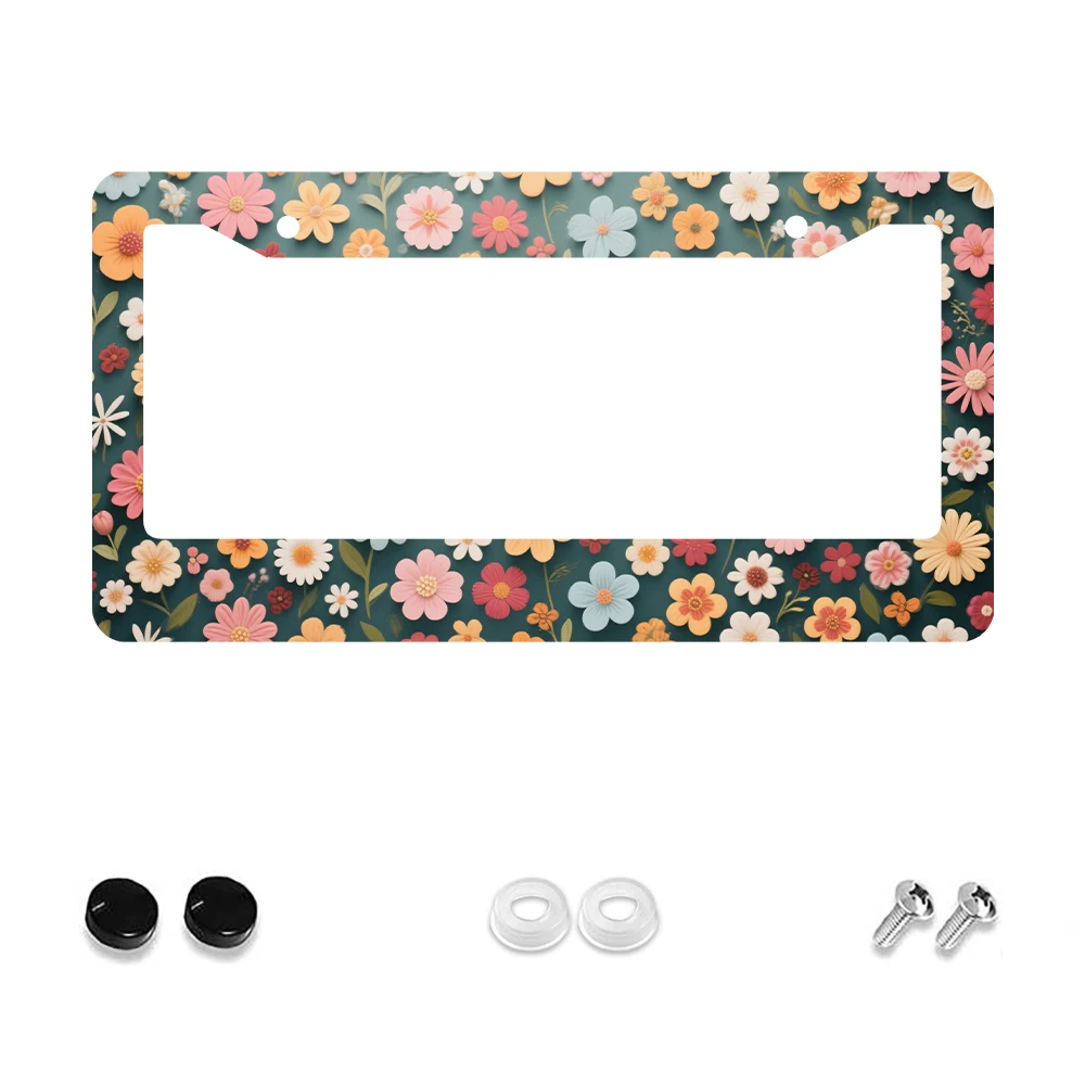 

1pc Multicolor Floral Pattern 2-Hole License Plate Frame, Aluminum Material, 6x12 Inches with Screw Kit, Retro Novelty Car Deco