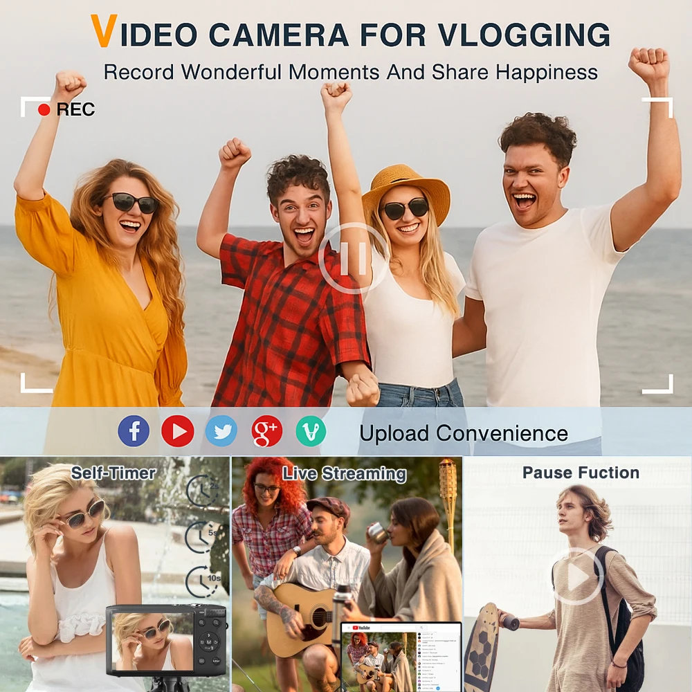 Ourlife Compact Digital Camera 5K 72MP 2.8'' Screen LCD Screen 16X Digital Zoom Vintage Photography Vlog Video Recorder YouTube