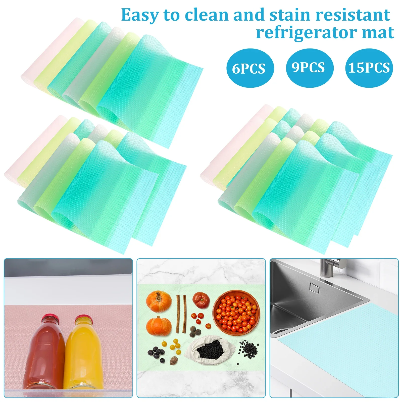 6/9/15Pcs Refrigerator Mat EVA Kitchen Refrigerator Mat Cabinet Liner Reusable Refrigerator Liner Refrigerator Mat