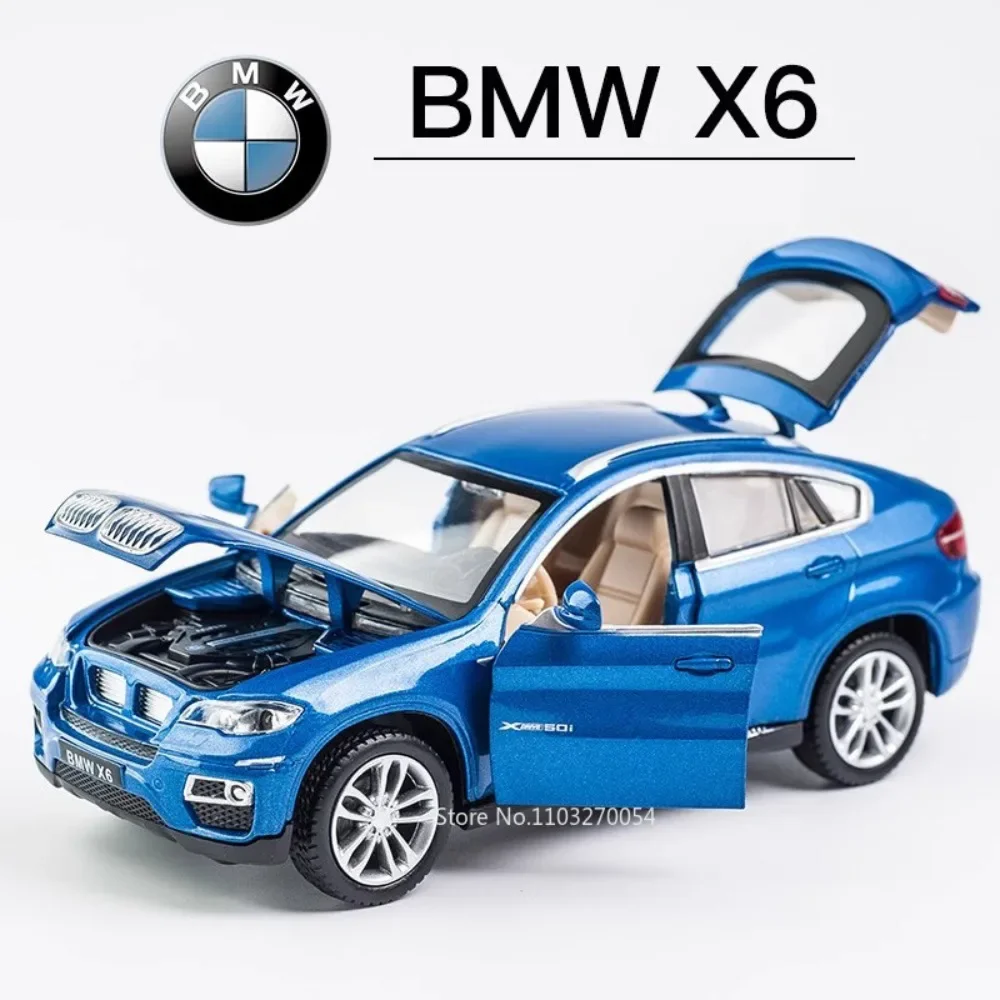 1:32 BMW Car Model Toys Alloy Diecast Vehice Doors Opened Metal Body Rubber Tire Sound Light Pull Back Toy Birthday Gift for Kid