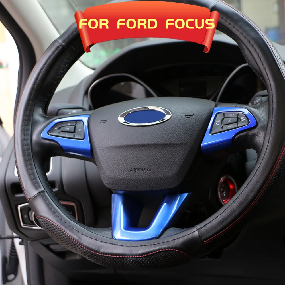 3Pcs/Set ABS Steering Wheel Button Panel Decoration Trim Sticker for Ford Focus 3 MK3 2015 - 2018 Car Stickers Accessories