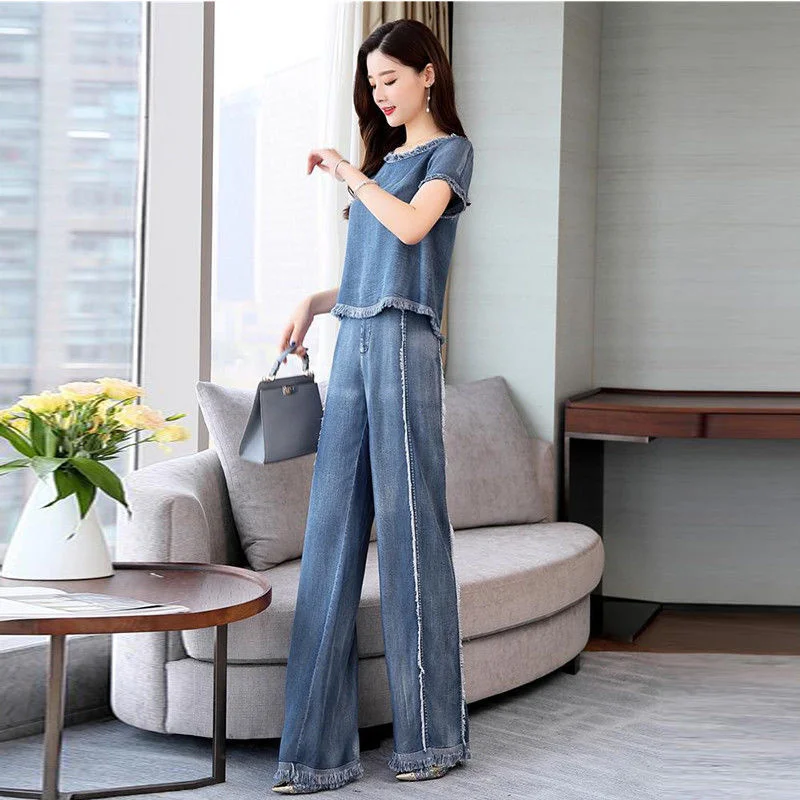 2024 New Summer Jeans Sets Female Explosions Online Celebrity Two-piece Suit Women Slim Fashion Students Korean Loose Sets Tide