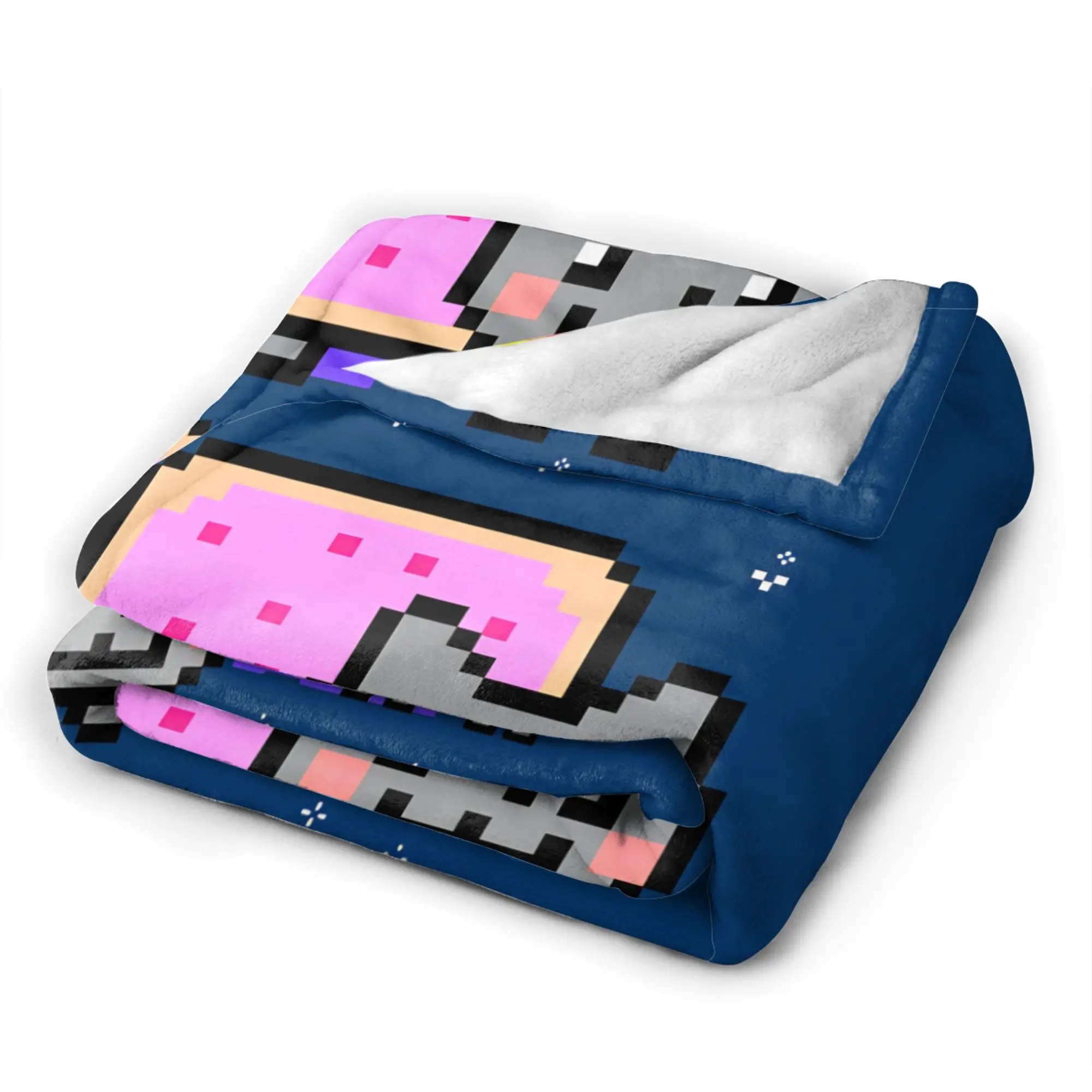 Cat Rainbow Pixel Space Nyans Warm Soft Blankets  Boy Girl Plush Bedding Throws Couch Chair Flannel Bedspread Sofa Bed Cover