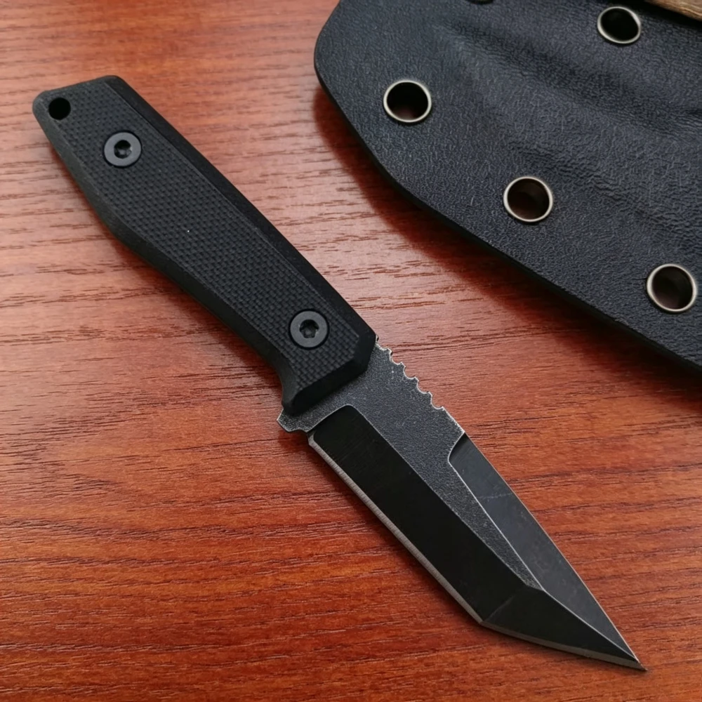 Outdoor Mini Hiking Necklace Knife with K Sheath Nylon Handle Camping Fishing Straight Knives Serrated Spine Design Pocket Tools