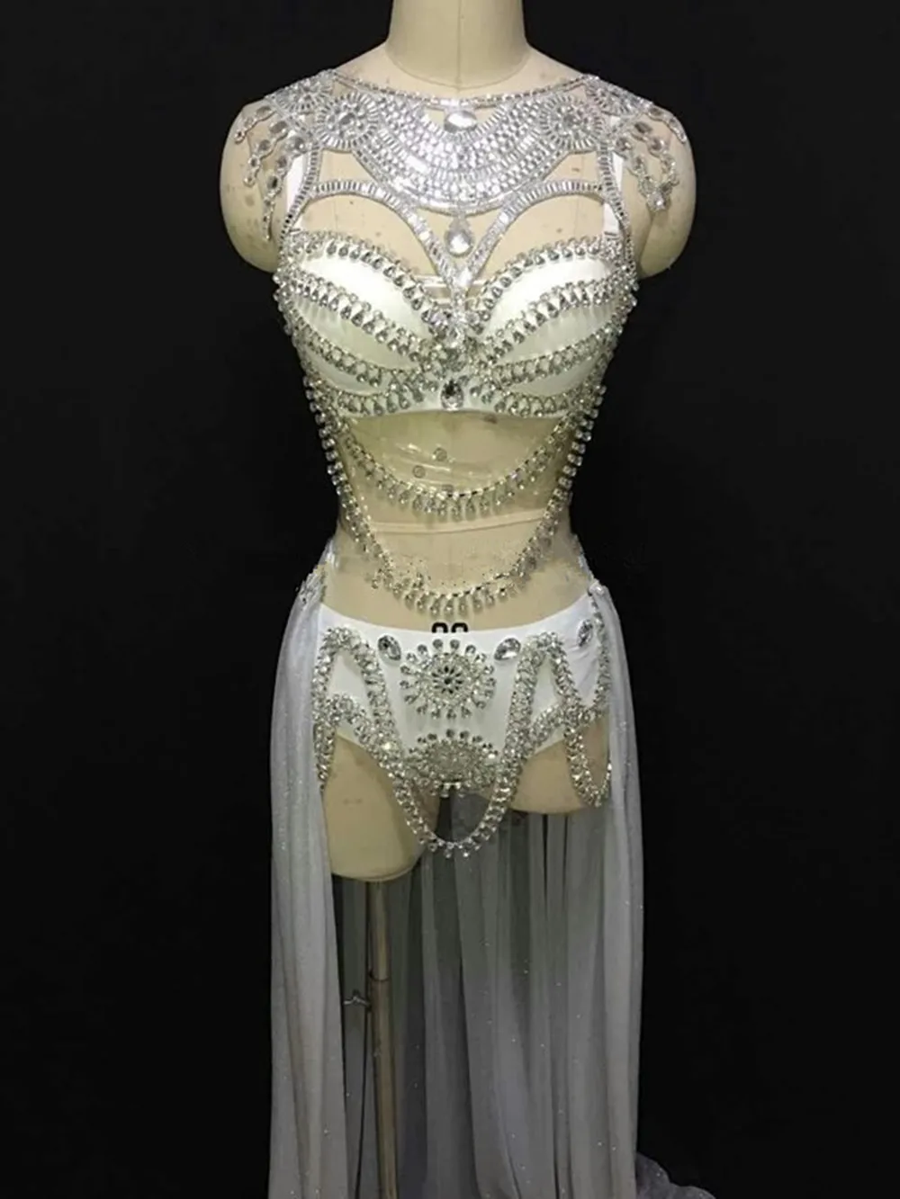 เซ็กซี่เลื่อมทอง Rhinestone ชุด Bra สั้นกระโปรงคริสตัลออกแบบปาร์ตี้ DressStage สวมใส่พรหม Dj นักร้องหญิงไนท์คลับเครื่องแต่งกาย