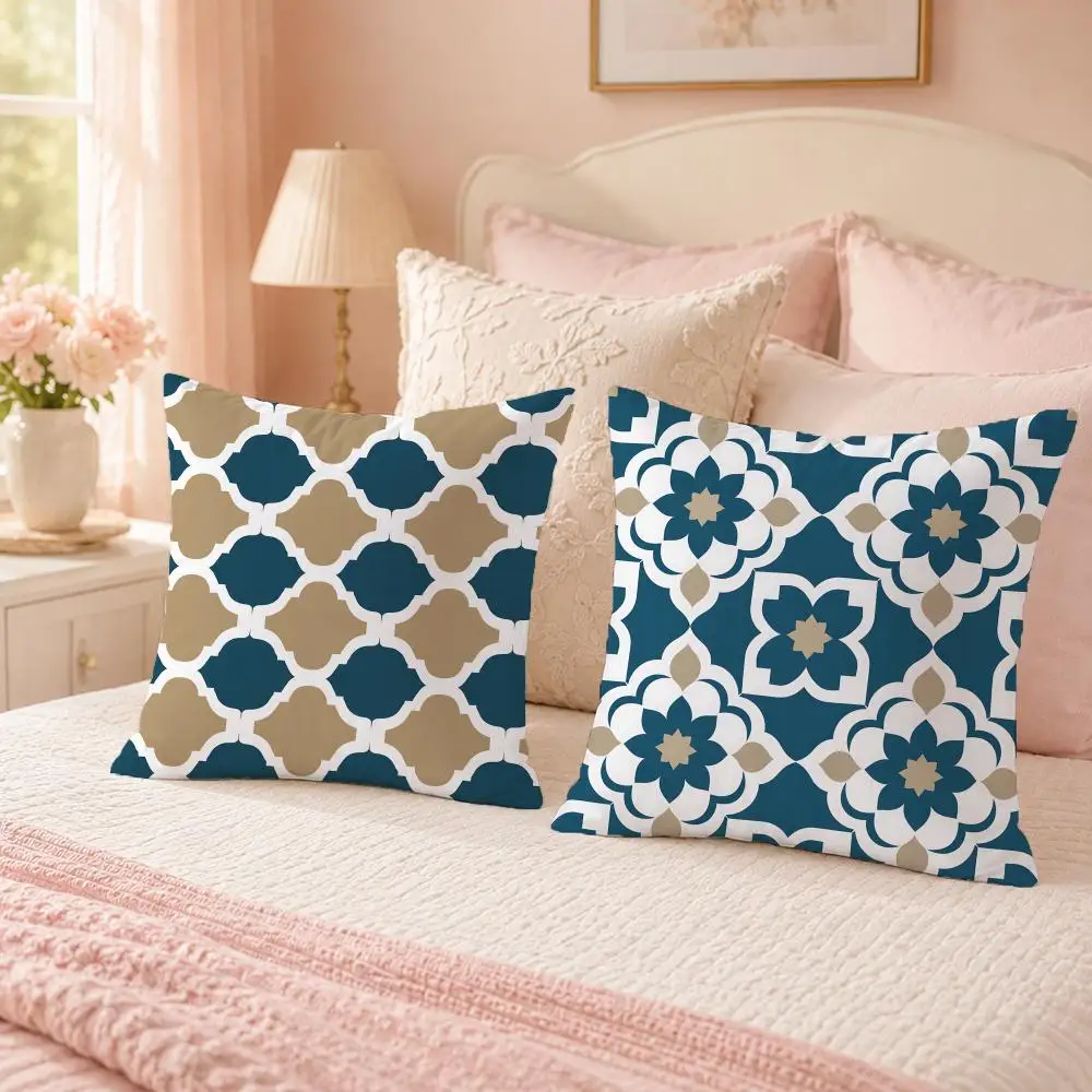 Moroccan Tile Geometric Pattern Cushion Cover Custom Plush Pillow Cover Soft Cloud Comfort for Sofa Bed Couch