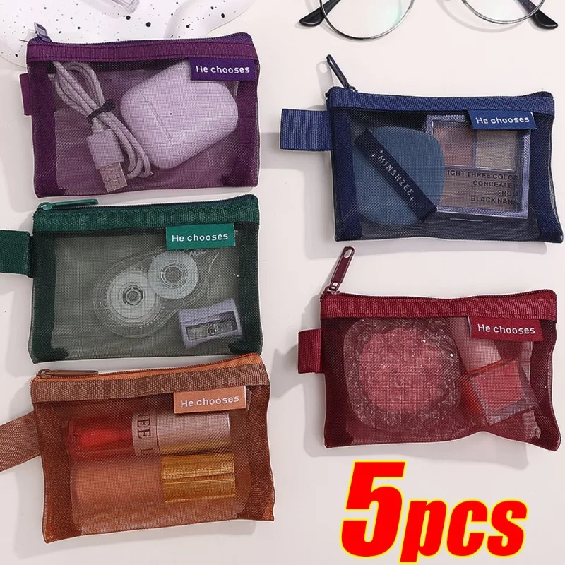 Mini bolsa cuadrada de malla para almacenamiento de dinero, organizador de viaje portátil para auriculares, cargadores de Cable de datos, soporte para tarjeta de crédito, identificación, bolsa con cremallera