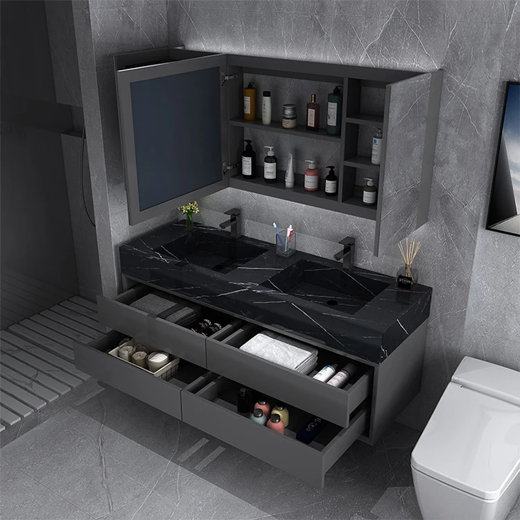 Immagine 7: Set di mobili da bagno per centro domestico, lavabo doppio deluxe, mobiletto per cosmetici da bagno