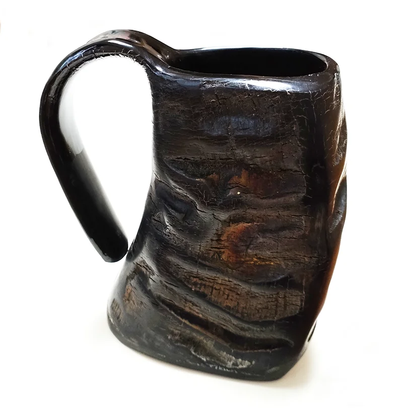 Hot Viking Horn Mug with Bag Horned Handle with Rustic Natural Finish Authentic Ox Horn Tankard Handcrafted Viking Cup for Beer