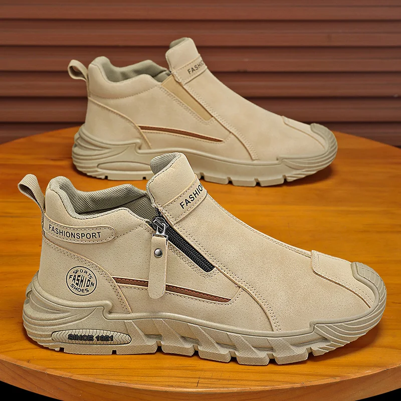 

Men Sports Shoes Leather Wear-Resistant Flat Bottom Daily Wear Students Jogging Shoes 2025 New Comfort Non Slip Short Boots