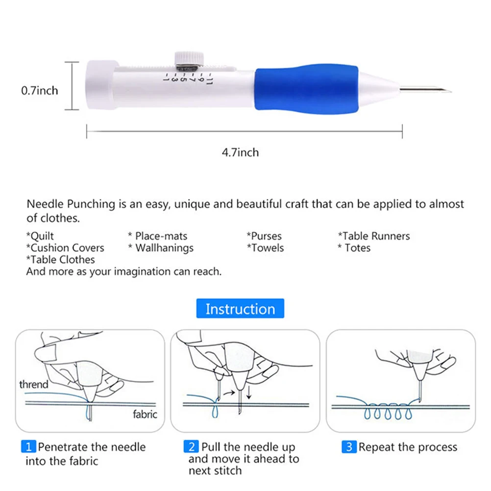 

Embroidery Punch Needle Set Durable Tools Easy Grip Handle For Fabric Pillow Curtains Clothing Decorative Crafts Creative