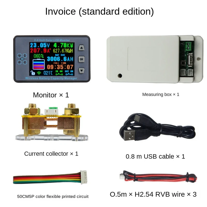 

VAC8710F 2.4 Inch Wireless Voltage Meter+Acquisition Module+Measurement Box Coulometer Part Capacity Power Detector 120V 100A