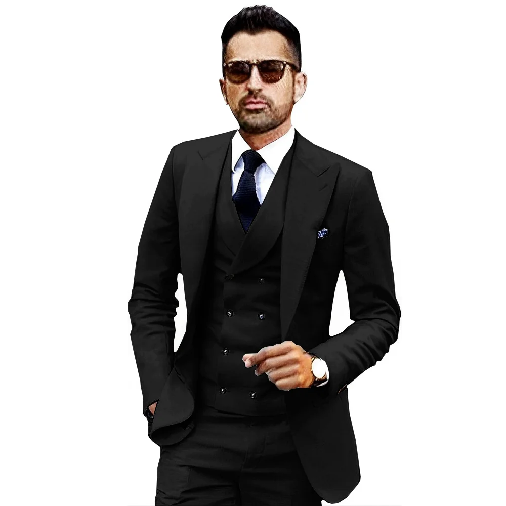 Elegant Ivory Men's Suit 3-piece Set With Lapel Collar Jacket Pants Vest Formal Party Wedding Tuxedo Groom Customized Blazer