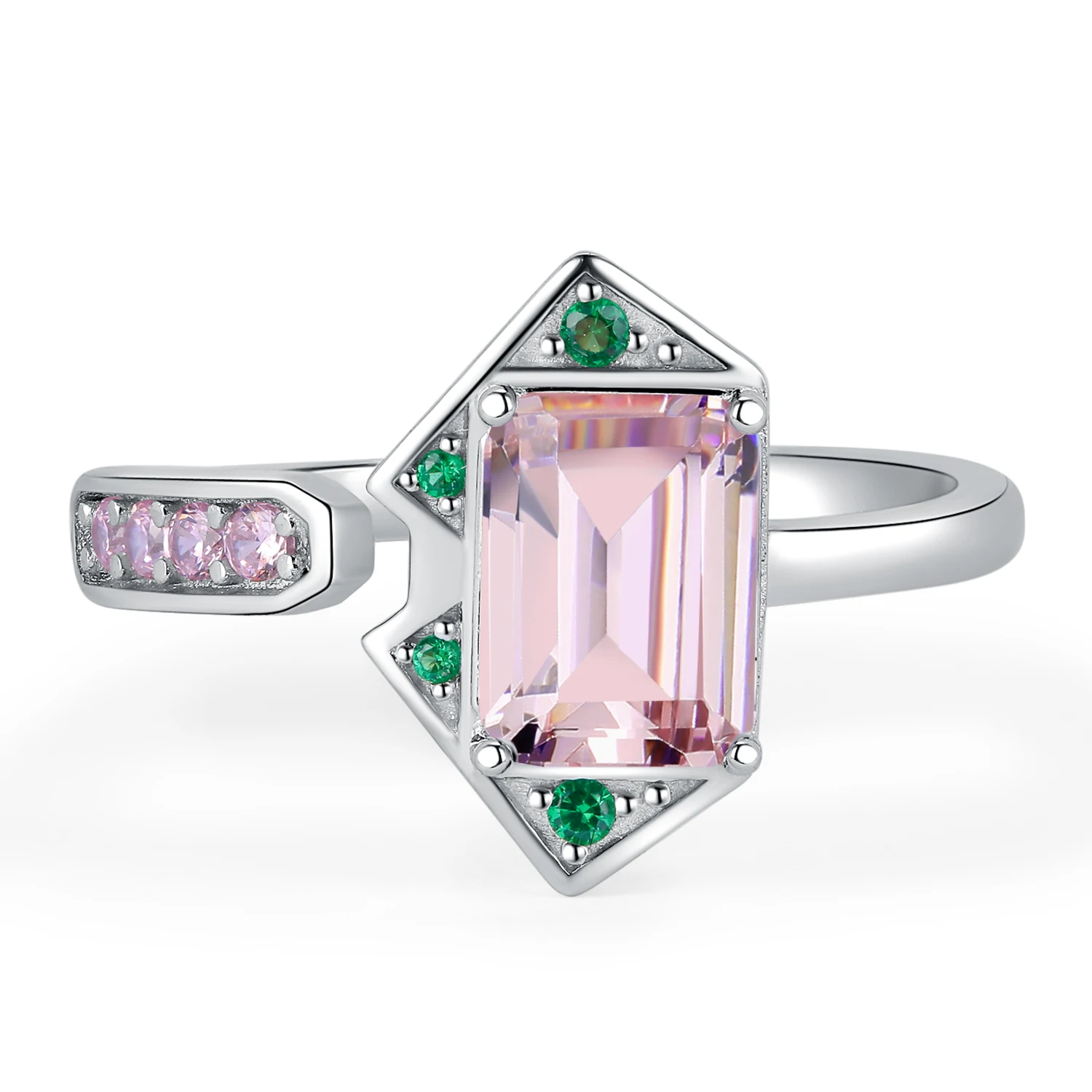 JewelryPalace New Arrival Geometric 2.8ct Pink Gemstone 925 Sterling Silver Adjustable Cocktail Ring for Woman Fashion Jewelry