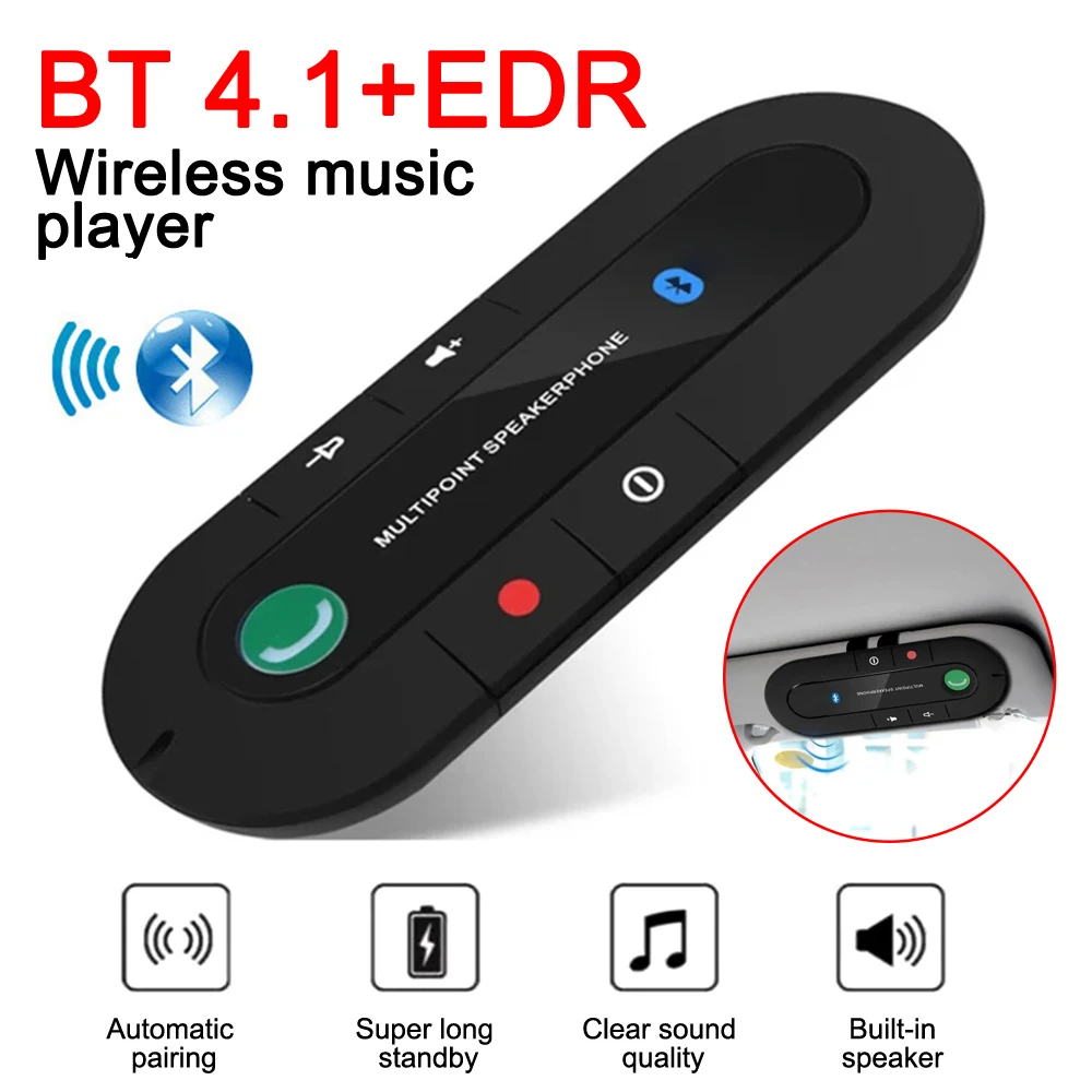 Speakerphone 4.1+EDR Wireless Bluetooth-compatible Handsfree Car Kit MP3 Music Player USB Power Audio Receiver Sun Visor Clip