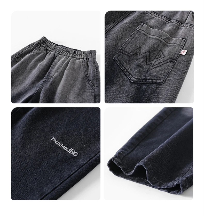 Vintage Kinder Schwarze Gradient-Jeans für Jungen Baby Herbstkleidung Klassische Hosen Kinder Retro Denim-Hosen Große Jungen-Jeans 5 bis 14 Jahre – Detail 10