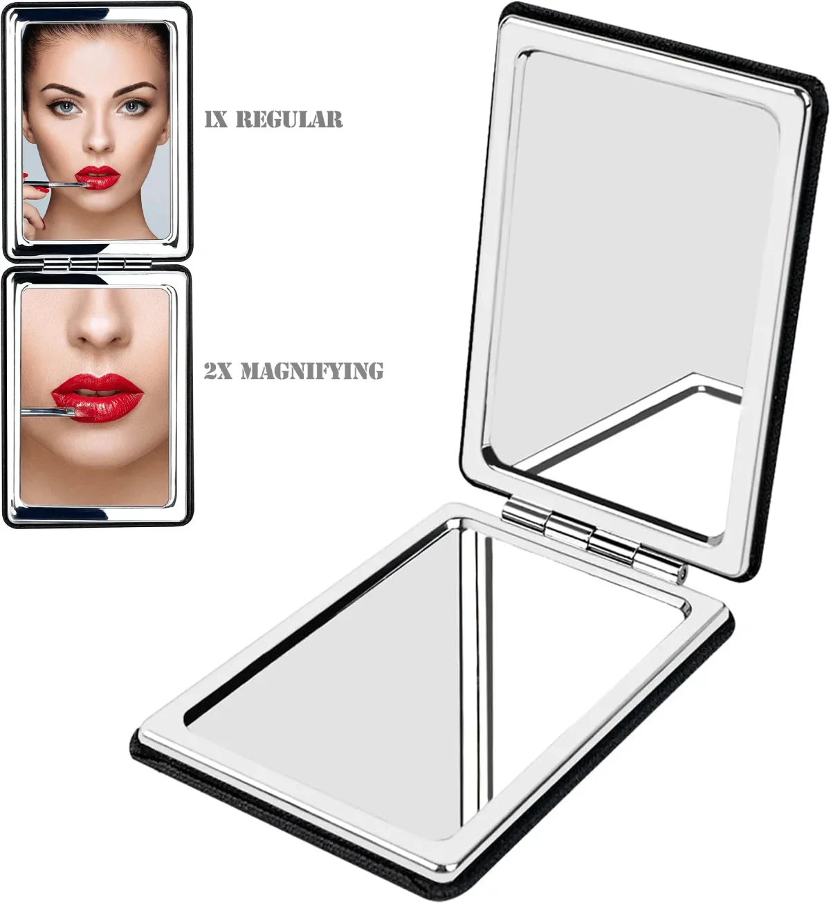 Desktop Makeup Mirror Solid Color PU Leather Simple Portable Handheld Makeup Mirror Foldable Student Compact Cute Pocket Mirror