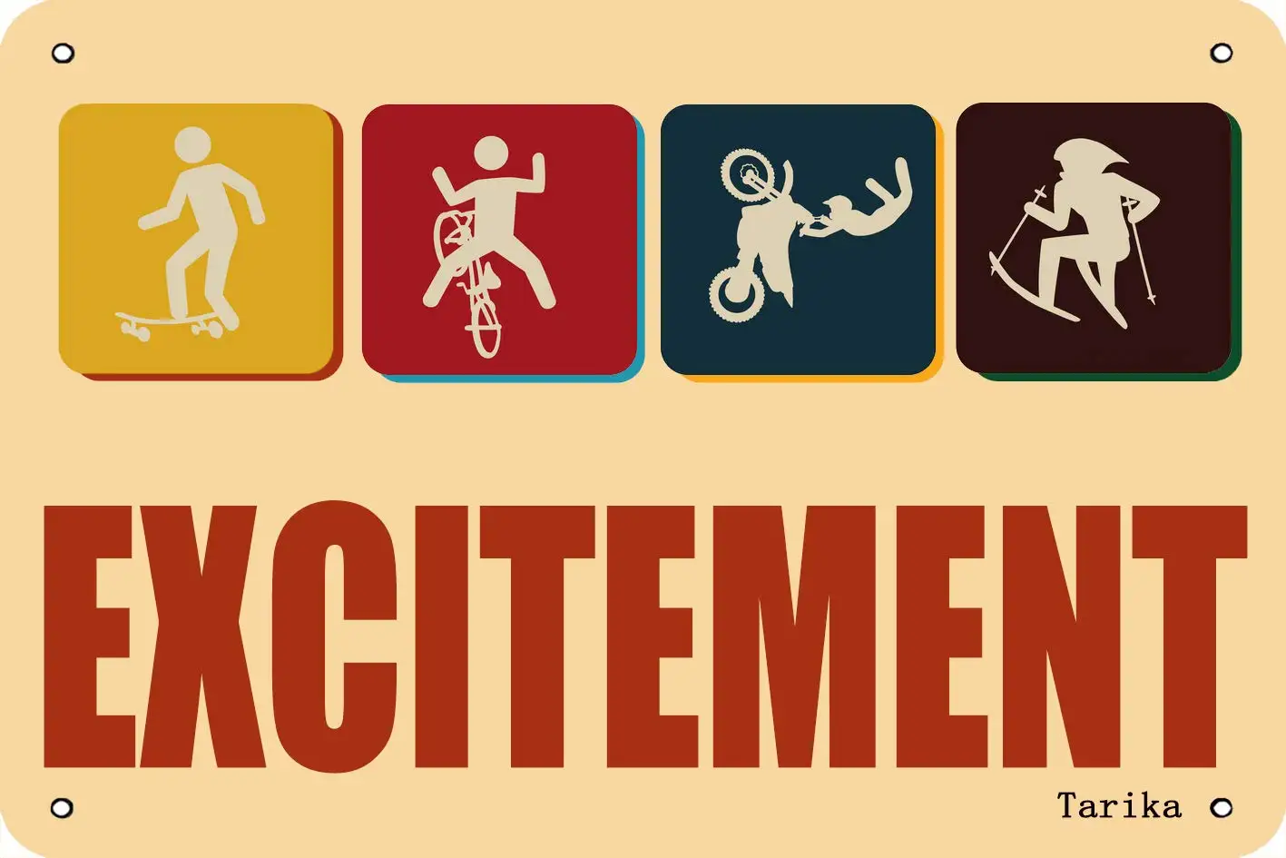 Scooter Skateboard Bike Motorcycle Ski Extreme Sports Excitement 20X30 cm Metal Retro Look Decoration Poster Sign for Home Bathr