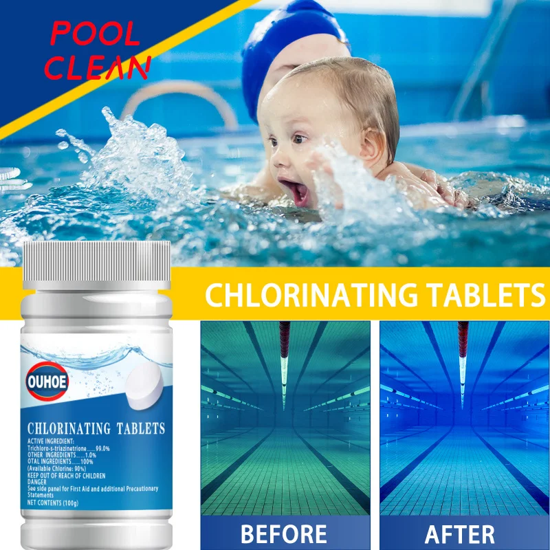 

Multi-Function Pool Effervescent Tablets - Help Maintain Water Clarity, Reduce Odor, 100pcs For Swimming Pool Sanitization