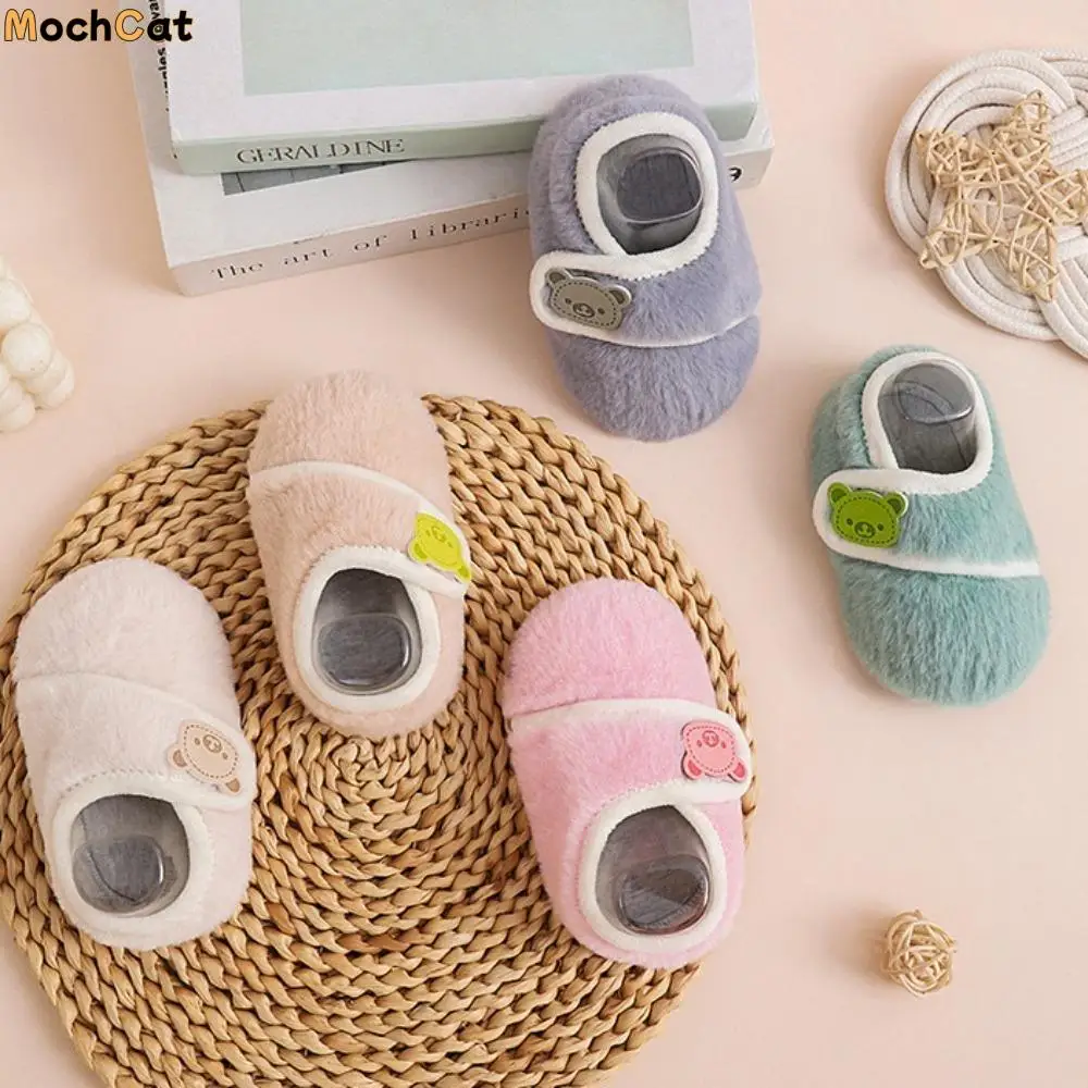 

Soft Sole Infant Plush Floor Shoes Bear Touch Fastener Anti-slip Walking Shoes Warm Comfortable Kids First Walkers Autumn