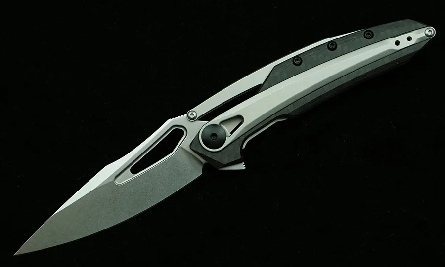 0990/0990CF #   Cuchillo plegable Mark 20CV, hoja de acero + mango de fibra de carbono Real, herramientas EDC de supervivencia para acampar al aire libre, caza, cocina