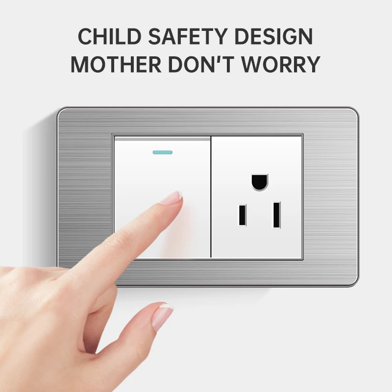 US Thai Universal Wall Power Switch Socket Type-C USB Plug 118*73mm Wall Mount Switch Stainless Steel Panel Multifunction Socket