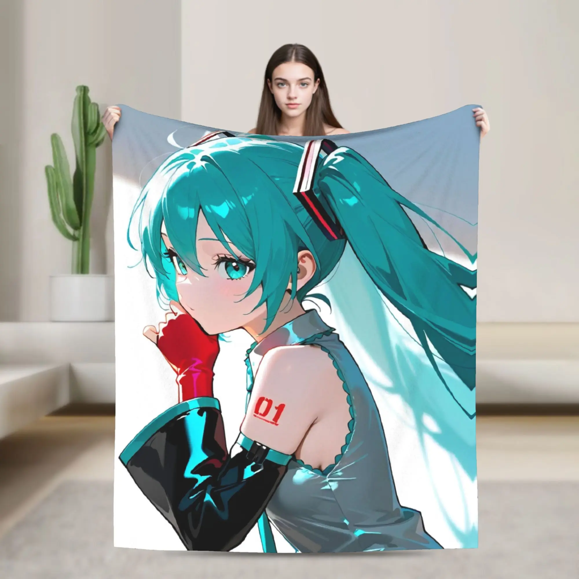 初音ミク-ボーカロイド-ブランケット-コーラルフリース-プラッシュ-多機能-薄手-スローブランケット-寝具-寝室用-プラッシュ-薄手キルト