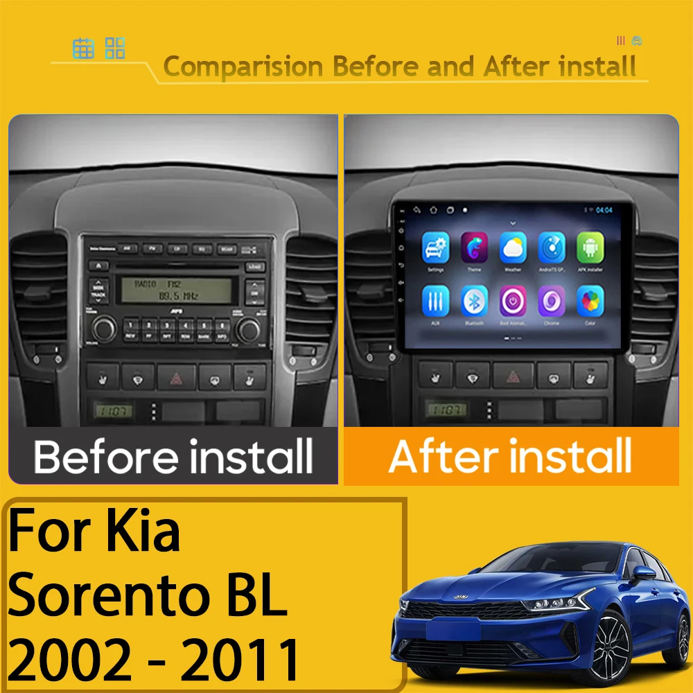 Android 14 For Kia Sorento BL 2002 - 2006 2007 2008 Car Radio Multimedia Video GPS Navigation Auto Player Carplay 5G No 2Din DVD