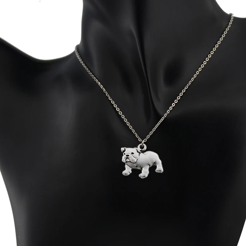 Cute Vintage Punk English Bulldog Dog Pet Pendant Necklace for Women Men Jewelry Chocker Girls Gift Stainless Steel Long Chain