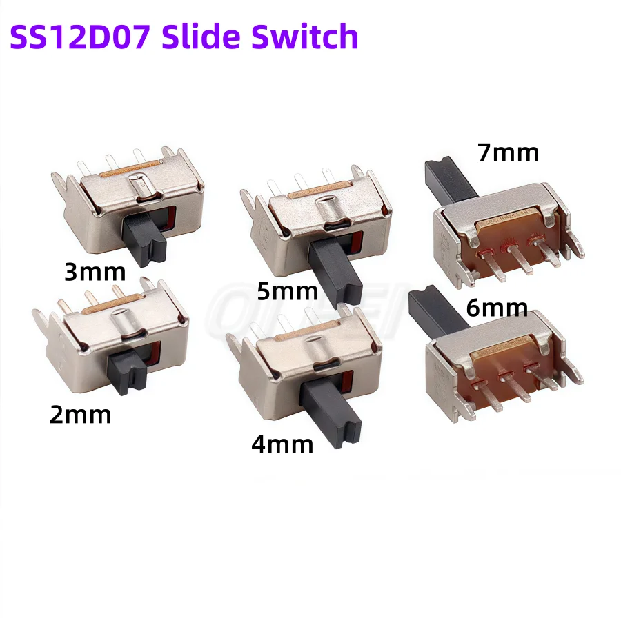 

50pcs SS12D07 Slide Switch Mini SS12D07G4 Interruptor On-Off 3Pin 1P2T 2 Position Toggle Switch Handle length 2/3/4/5/6mm
