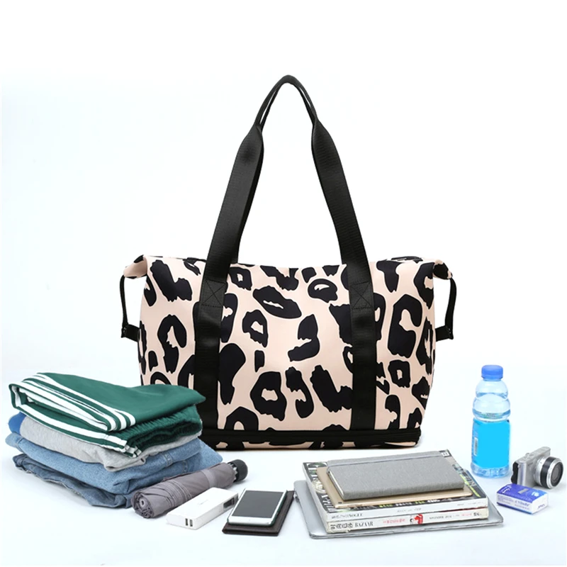 Bolsa de viaje con patrón de vaca para mujer, bolso de gran capacidad, separación seca y húmeda, bolsa de equipaje de Fitness de ocio, bolsa de