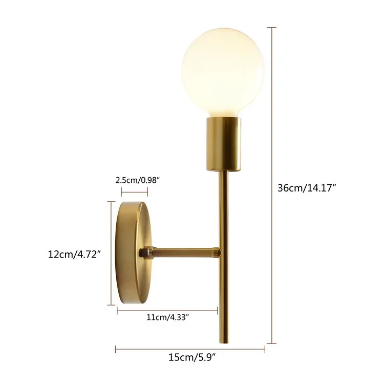 Retro Lighting for Living Room Single Head of Modern Simple Study Bed Aisle Stair Wall Lamp American Iron Wall Lamp Gold E27