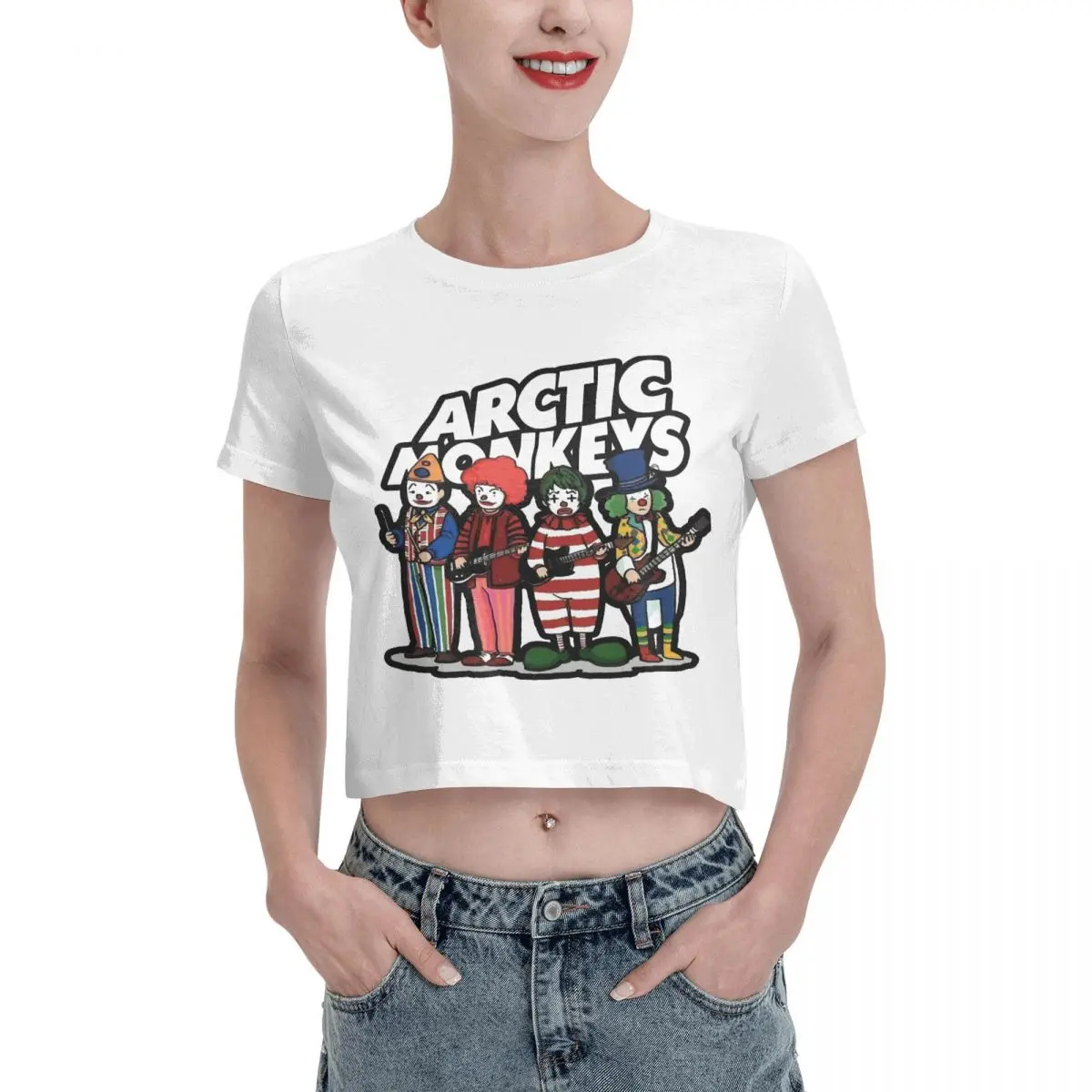 Arctic Monkeys Inspired Tshirt Cartoon Graphic Tees Female Crop Top,Leak navel T-shirt