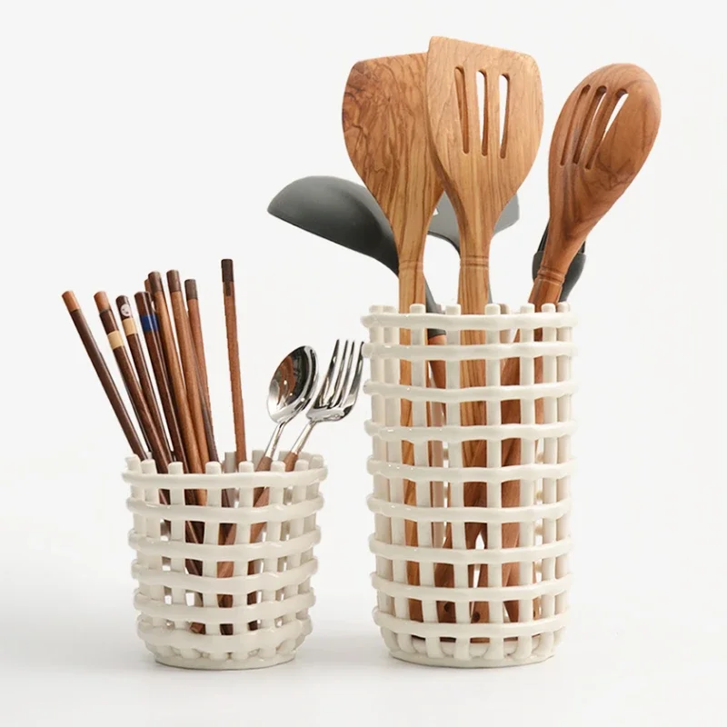 

Ceramic Kitchen Utensil Holder Wooden Spoon & Spatula Crock for Countertop Ceramic Spoon Fork Drain Basket Spatula Storage Rack