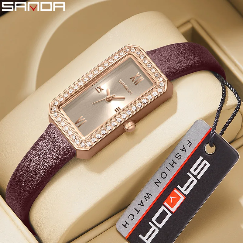 Fashion Sanda Top Brand Trendy Design Hot Sale Rectangle Dial Waterproof Quartz Movement Business Women Analog Wrist Watch