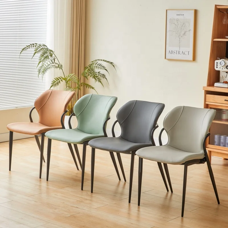 

Modern Furniture Leather Metal Legs Kd Frame Stackable Dining Chair
