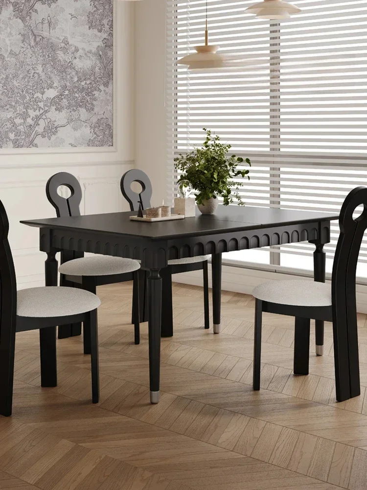French Simplicity Vintage Dining Table Designer Solid Wood Rectangular Dining Table Small Apartment Retractable Table