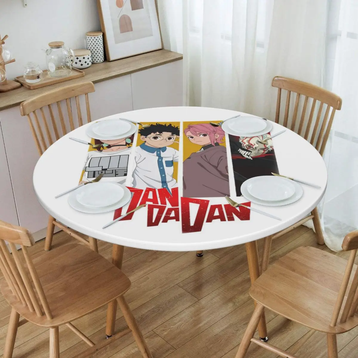 Anime Dandadan Turbo Granny Cat Waterproof Round Tablecloth Oilproof Table Cloth for Kitchen Events Dining Table Cover